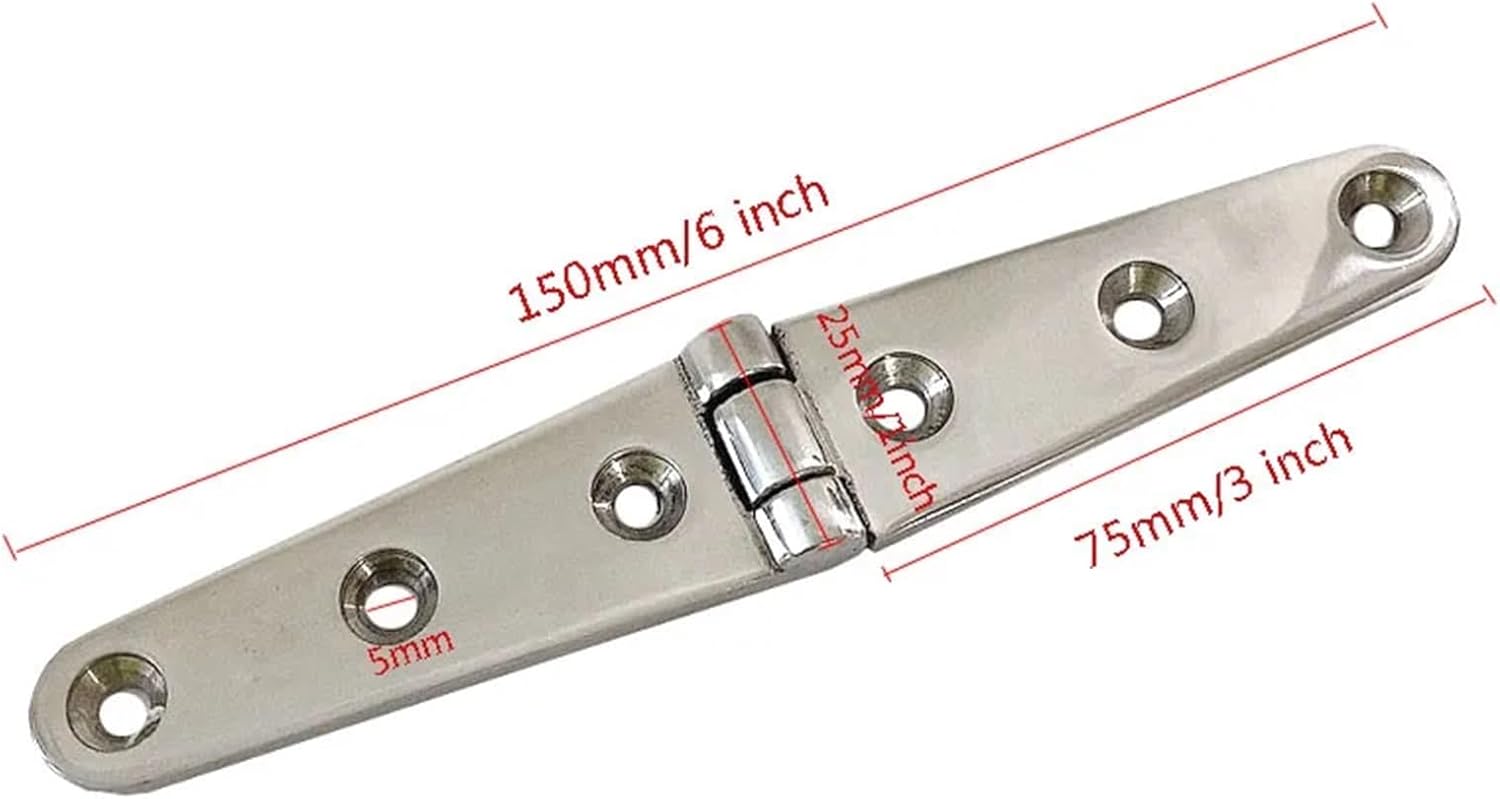 Strap Hinges Pair of 316 Stainless Steel 6'' x 1" Cast Strap Deck Hinge for Boat Hardware