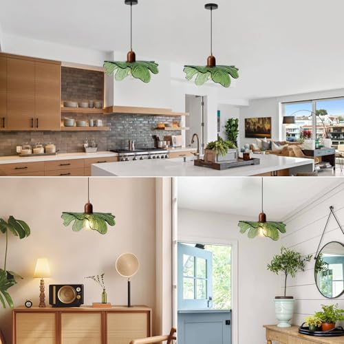 Qepeety 2-Pack Flower Green Pendant Light Dining Room Light Fixture by Qepeety - Used condition - Image 3