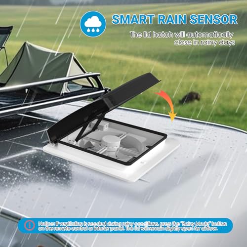 2012 RV Roof Vent Reversible Exhaust Fan 360mm, Ultra Low Sound RV Air Ventilation Ceiling Fan 12V - 24V Remote with Rain Sensor (Standard) by 2012 - Image 2