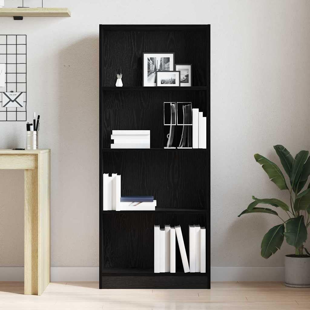 Bücherregal Schwarz Eichen-Optik aus Holzwerkstoff 60 x 24 x 143 cm mit Brettern für Wohnzimmer, freistehend, langlebig, praktisches Regal für Bücher und Deko, perfekt für Office oder Wand