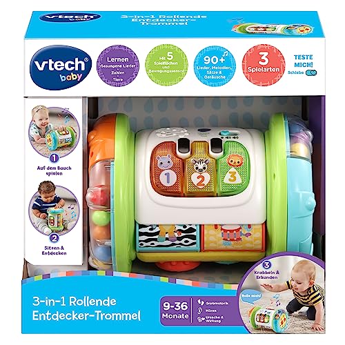 VTech Baby 3-in-1 Rollende Entdecker-Trommel – Interaktives Babyspielzeug mit Musik – Für Kinder von 9-36 Monaten