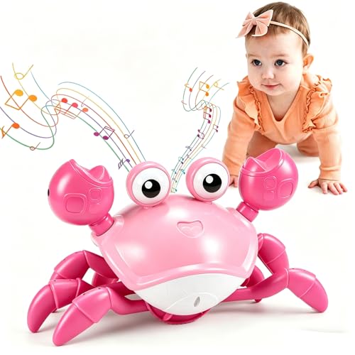 Hapikids Crawling Crab Toy Baby Toys 6 to 12 Months Dancing Crab Toy for 1 2 3 Year Old Girls Gifts Tummy Time Crab Sensory Toy Sound Toys Baby Toys 0-6 Months 1st Birthday Gifts for Girls