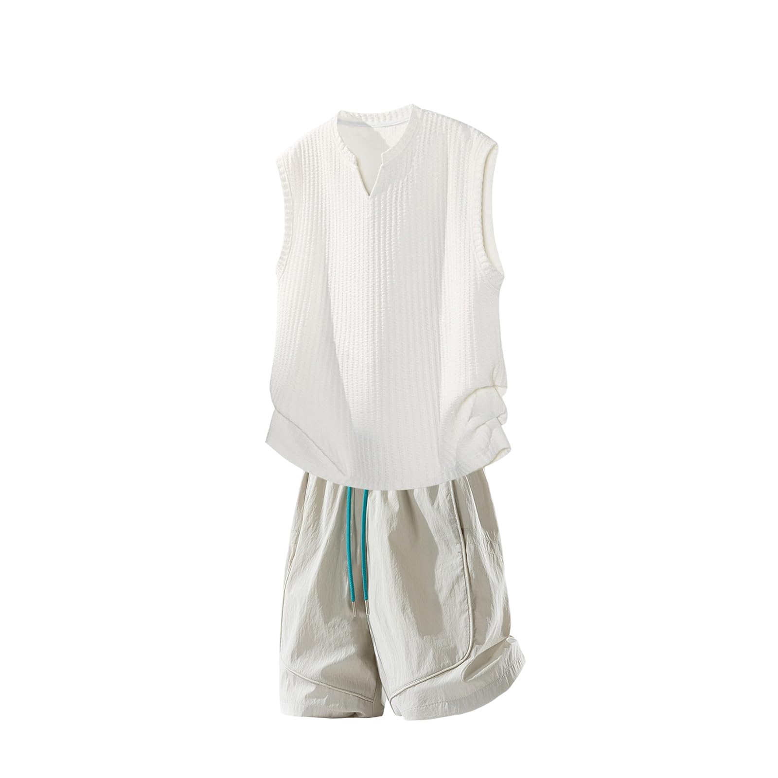 Męski dres do joggingu, luźny, dekolt w serek, tank top, szorty Home Wear 2-częściowy na lato