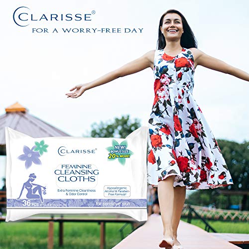 Clarisse Feminine Intimate Cleansing Wipes. Soft, Gentle And Ph Balanced. Alcohol And Paraben Free. 36 Count #TOP2