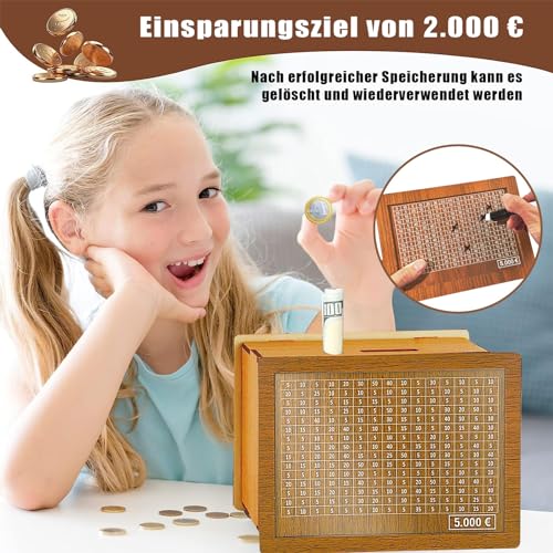 5000 Euro Sparziel, Neue Sparbüchse mit Zähler, mit Acrylplatte, abwischbar und wiederverwendbar nach Erreichen des Ziels, kreative Sparbüchse, Sparen Lernen, Geschenk für Kinder!