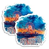 Santa Monica Pier California Magnet 4 Inch 2-Pack Ferris Wheel Boardwalk – Strong Vinyl Decorative Travel Magnets for Fridge Locker Kitchen Office – Cute Fun Aesthetic Cool Durable & Souvenir ID44999