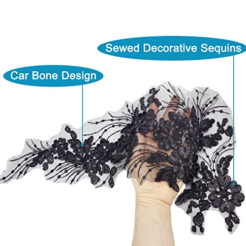 Flower Embroidery Sequin Lace Appliques Trim Floral Embroidered Sew on Patches for Wedding Bridal Dress Party Gown Bodice Craft DIY, 1 Pairs (Black) by BETITETO - Image 6