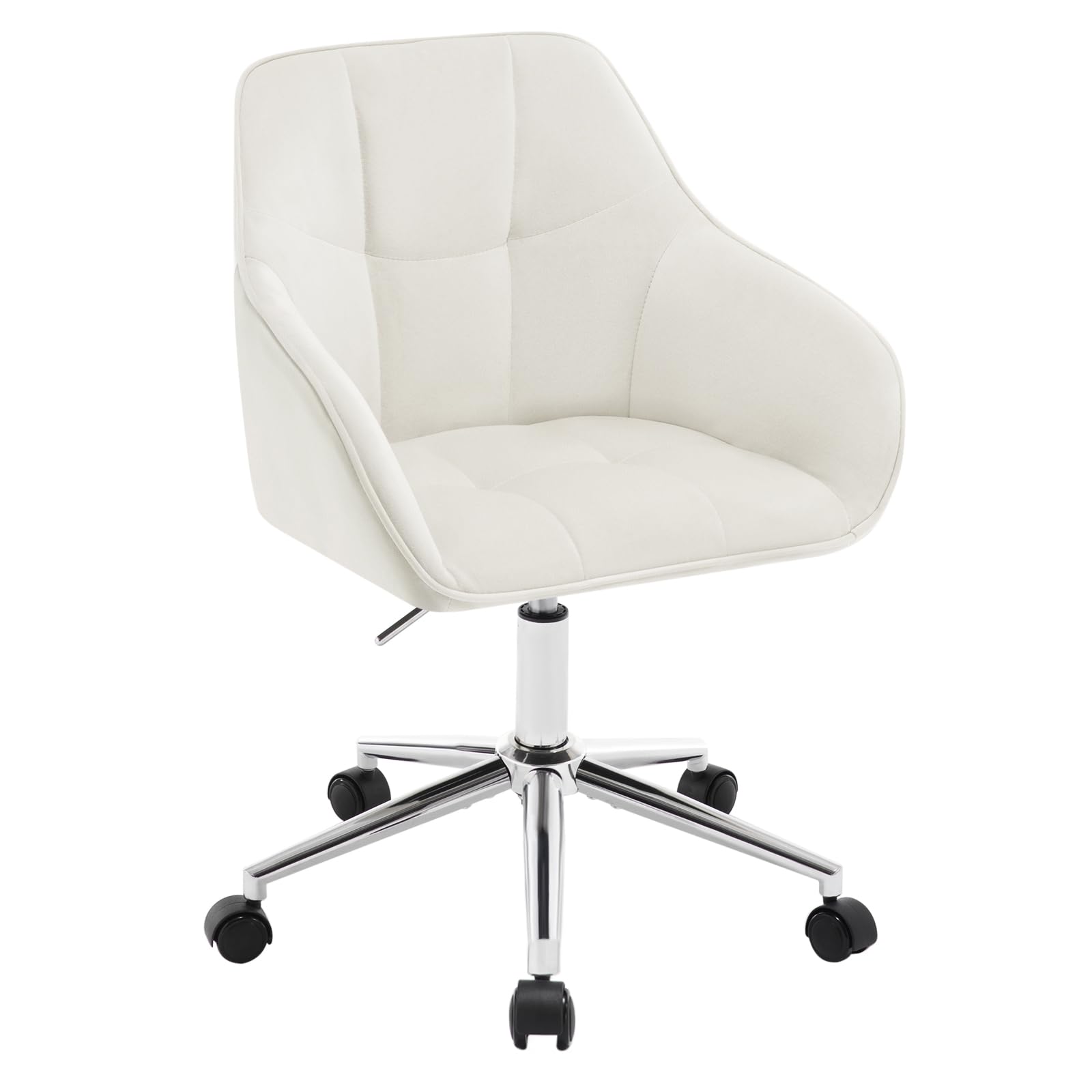 WOLTU Silla Escritorio, Silla Oficina Giratoria, Taburete Terciopelo con Respaldo y Reposabrazos, Sillas Ergonomicas con Ruedas, Altura Regulable, Silla Tocador para Dormitorio, Crema,BS145cm