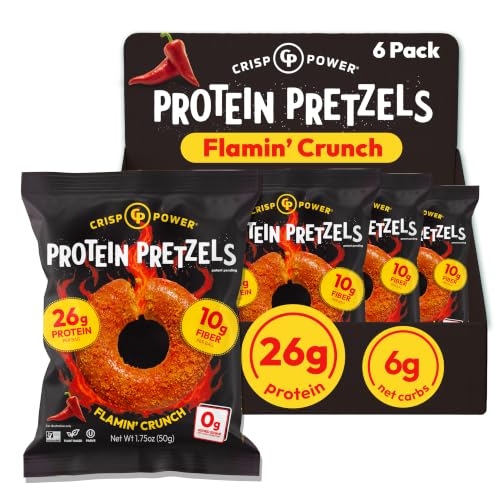 Crisp Power Flamin Crunch Protein Pretzels, High Protein Snack, 6 Pack
