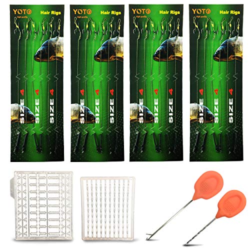YOTO 24PCS-Carp-Fishing-Hair-Rigs,Carp Fishing Gear with Wide Gape Hook,Zig Rigs Carp Fishing Kit with Carp Accessories
