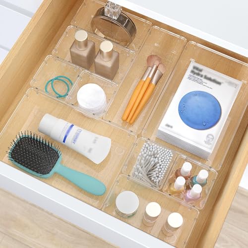 28 PCS Clear Plastic Drawer Organizers Set, 4 Size Desk Drawer Organizer Trays for Makeup, Jewelry, Kitchen Utensils, Gadgets and Office Accessories - Image 6