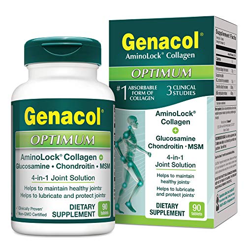 Glucosamine Chondroitin MSM and Collagen Peptides, GENACOL Optimum Joint Supplement 90 Tablets Best for Joint Health & Mobility | Gluten Free & Non GMO