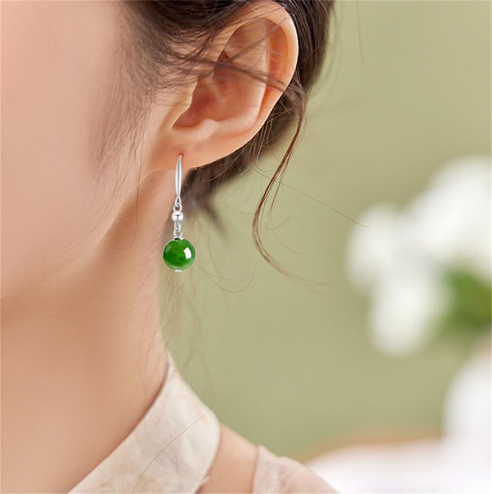 Agst-chi 天然 和田玉 碧玉 8mm玉 一粒ピアス シルバー フックピアス