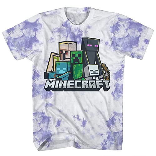 Minecraft Camiseta de videojuegos para niños – Cara Creeper negra y verde – Camiseta oficial de teñido anudado, Lavanda Lavado, XS