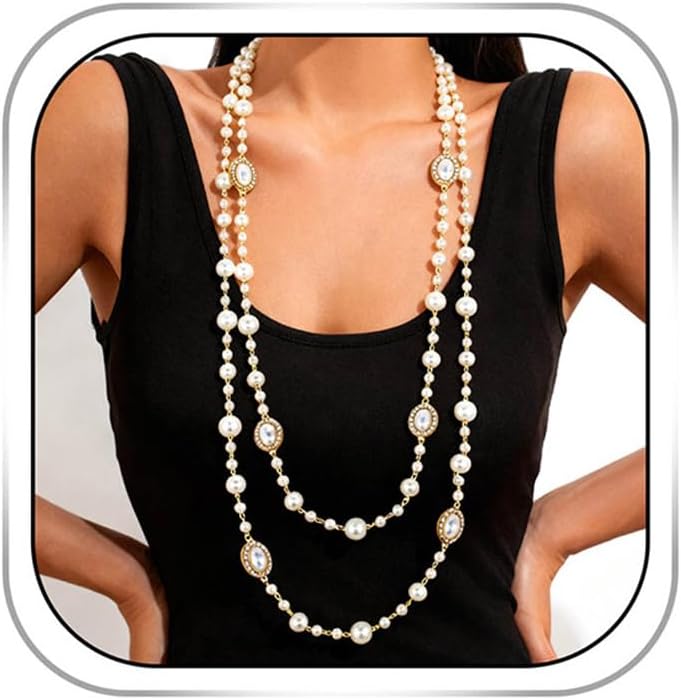 Gangel Long Pearl Necklace for Women Layered Necklaces Jewelry Pearl Chain Necklace for Women