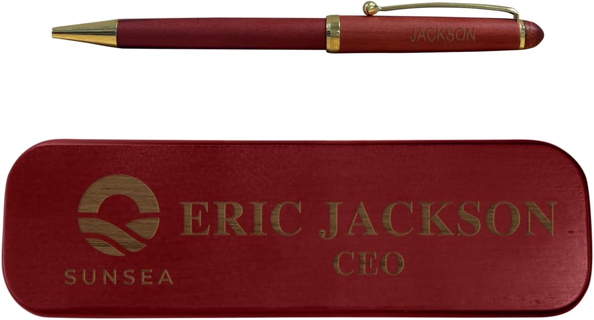 Customizable Rosewood, Maple or Bamboo Pen Set with Engraved Text and Logo, Includes Pen and Case (Maple)