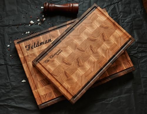 Tabla de cortar personalizada de madera nogal y cerezo, diseño reversible, bloque de corte artesanal GrainWoods (35.56x35.56x5.08 cm) miniatura 3