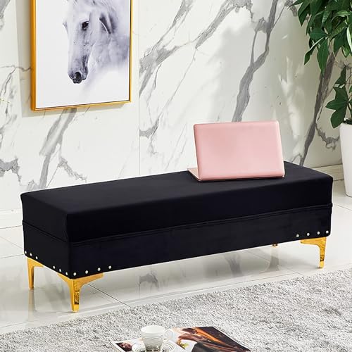 Repose-pieds ottoman rembourré en velours noir coffre d'entrée