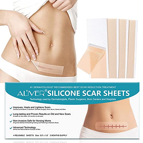 Advanced Skincare Silicone Scar Sheets, Professional Gel Strips for Scars Caused by C-Section, Body Scar, Surgery, Burns, Injuries Acne, and Stretch Marks Patch Away, 4 Reusable Scar Sheets(5.9
