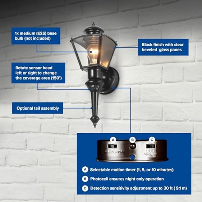 Heath HZ-4150-BK Zenith Motion-Activated Four-Sided Coach Light, Black Brass