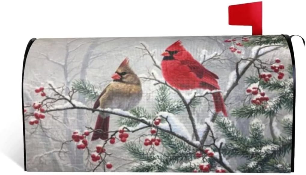 AEIOAE Winter Cardinal Bird Mailbox Covers