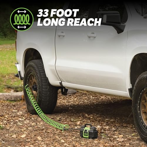 Image of Slime 40083 Tire Inflator, Super Duty Pro Power, Battery Connection, Dual Piston, with Digital 0-99 psi Gauge, Long Hose and LED Light, Alligator Clips, 2 min Inflation