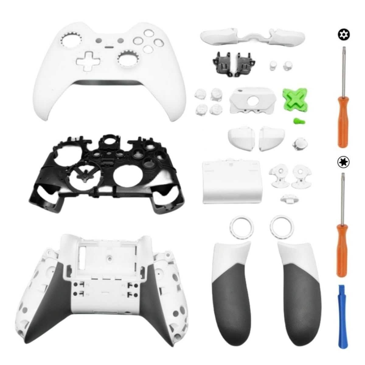 Kit de Carcasa Completa de Repuesto para Xbox One Elite 1er Mando - Incluye Cubierta de Cáscara Marco Central Rieles Laterales Botones ABXY Parachoques LB RB Accesorios (Blanco)