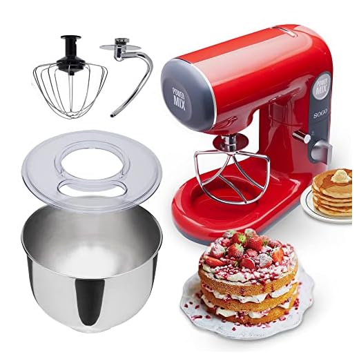 SOGO 14510 Power Mix Robot de Cocina Orbital Multifunción - Amasa, Bate, Mezcla, Bol giratorio de Acero Inox 5 litros y tapa anti salpicaduras, 5 velocidades + Turbo, Sin BPA,1000W Rojo