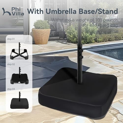 Image of PHI VILLA 15ft Large Outdoor Patio Umbrella with Base Included, Dark Red