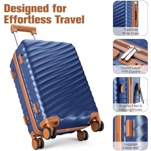 3 Piece Luggage Set with Travel Backpack, 20” PC Hardside Suitcase with Spinner Wheels, Flight Approved Carry On Luggage with YKK Zippers & TSA Lock image 5