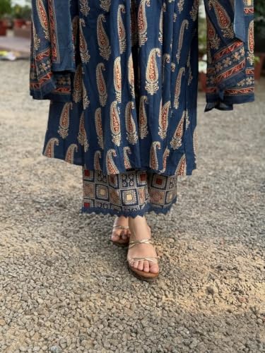 Image of Nermosa Women's Printed Anarkali Kurta Palazzo Set with Dupatta