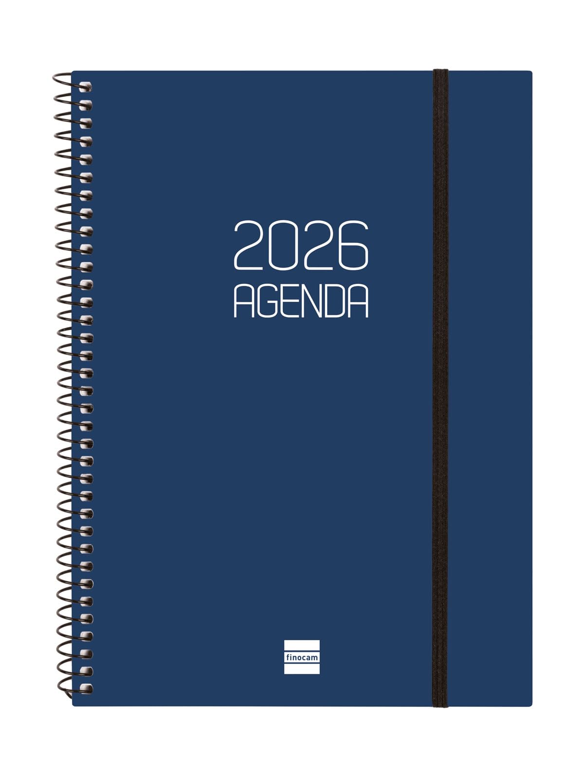 Finocam Spiral Diary 2026 Week on 2 Pages Horizontal Layout | January - December | 2026 Year Diary with Elastic | Opaque Spiral Polypropylene Cover – Blue – French