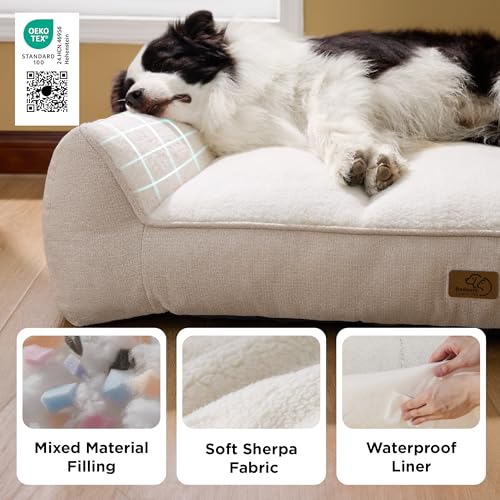 Image of Bedsure SupportMax Orthopedic Dog Bed Medium Size Dog - Extra Thick Supportive Medium Dogs Beds with Waterproof Washable Cover, Comfort Pet Bed Sofa with Soft Sherpa and Nonskid Bottom, Beige, 35 inch