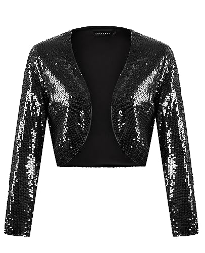 MINTLIMIT Women's Sequin Shrug Bolero Long Sleeve Open Front Party Sparkly Cropped Cardigan Glitter Shiny Jackets2