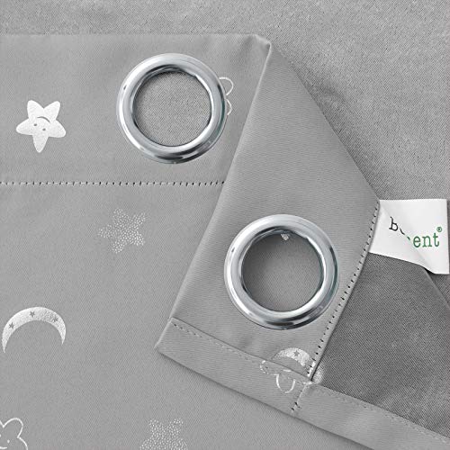 Image of BGment Nursery Curtains for Kids Room, Star and Moon Blackout Curtains for Girls Boys Bedroom, Room Darkening Thermal Insulated Decoration Window Grommet Curtains, 2 Panels of 42 x 72 Inch, Light Grey