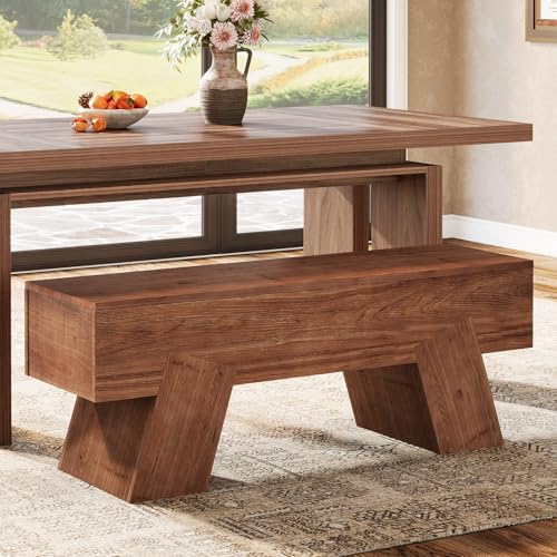 TRIBEWOOD 47-Inch Solid Wood Kitchen Bench, Farmhouse Dining Bench with