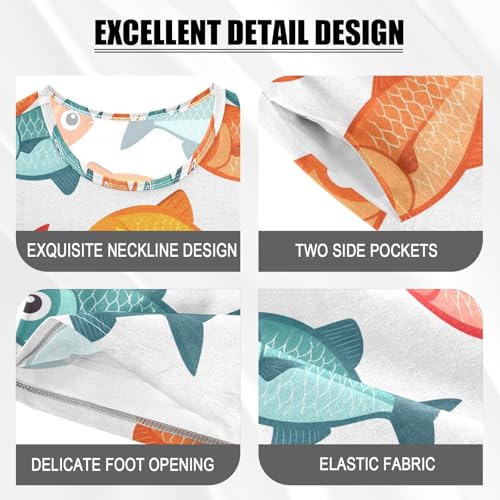 ALAZA Cartoon Fish Red Blue Pajamas Set Short Sleeve Cotton Sleepwear Summer Pjs 2 Piece 5-14Y4