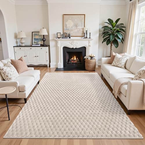 Image of Vaukki 5x8 Area Rug for Living Room, Beige Washable 3D Bubble Bedroom Rug