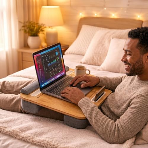 Cushioned Lap Laptop Desk|Premium Wooden Finish Laptop Table with...