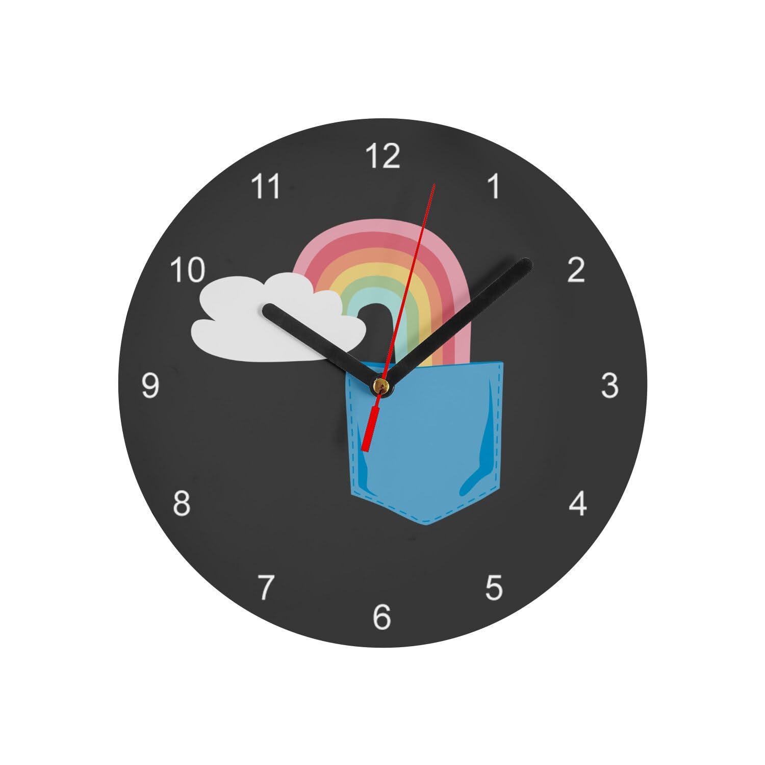 Horloge murale en verre décorative noire dessin arc-en-ciel mignon 20cm