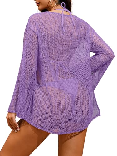 Image of Lilosy Sexy Crochet Sheer Kaftan Caftan Beach Dress Bathing Suit Swim Coverup Summer Vacation Outfits One Piece