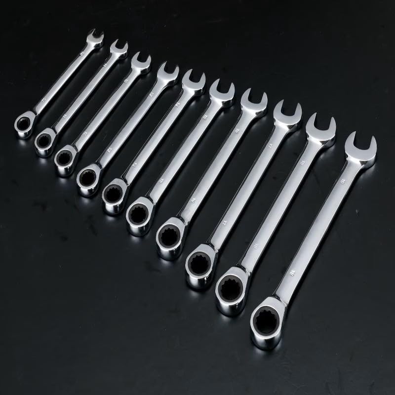 10mm Ratchet Wrench Flex Head, Ratcheting Combination Wrench Metric, Industrial Grade Gear Spanner, Chrome Vanadium Steel
