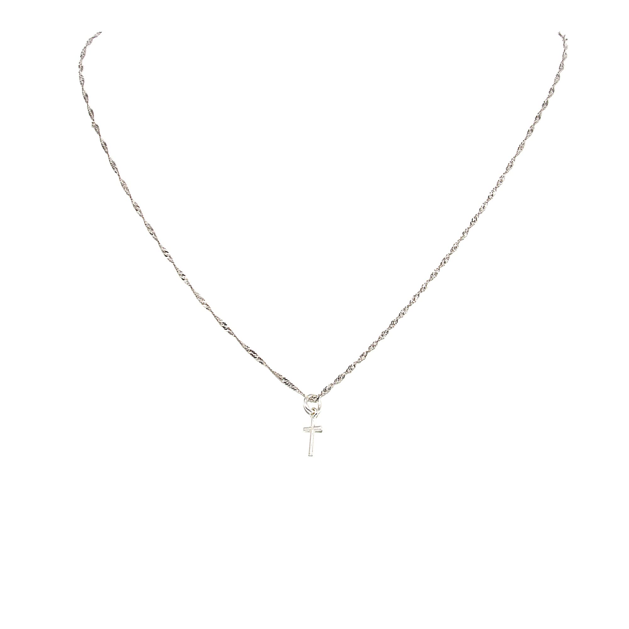 Twisted Curb Kette Halskette 1,5 mm mit Kreuzanhänger und Feder 925 Sterling Silber Damen/Herren Halskette