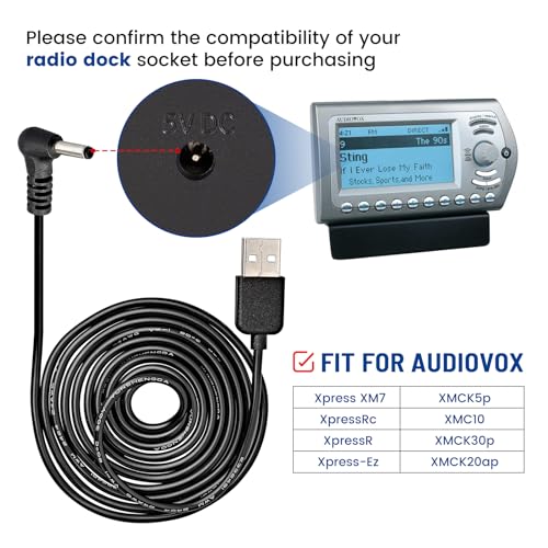 Anina 5V USB Power Cord Cable, 5ft Car Charger Connector for Sirius XM Radio Dock for Delphi Myfi Xpress Audiovox XMCK Pioneer Inno Gex XMP3i Airware Samsung Nexus Helix Stratus Sportster Starmate