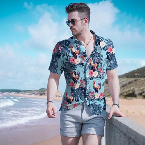 Rooster Hawaiian Shirts for Men,Button Down Beach Casual Shirtss2