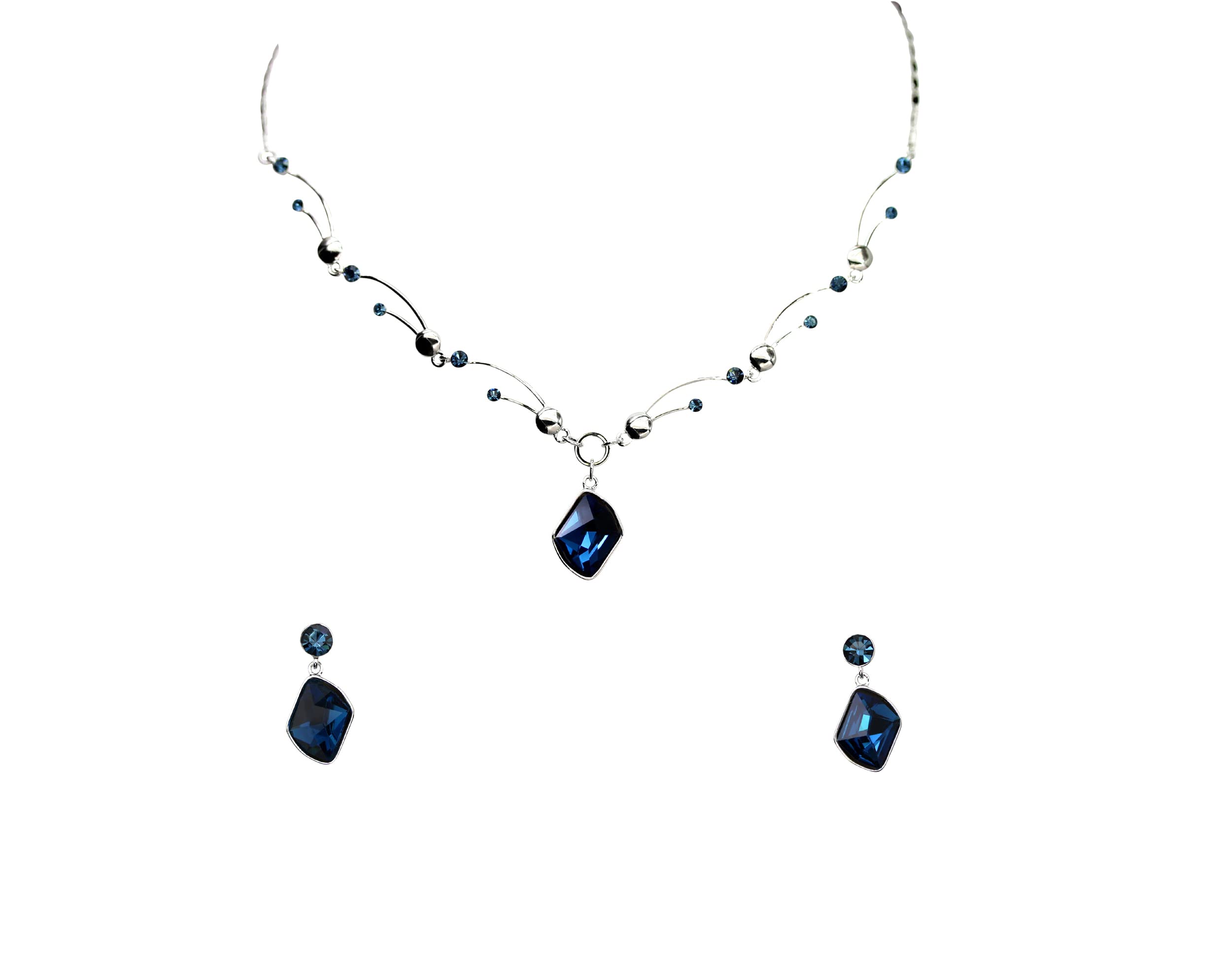 Faship Gorgeous Premium Rhinestone Crystal Floral Necklace Earrings Set