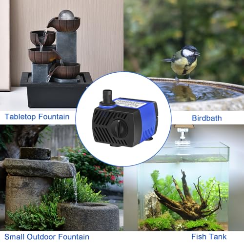 Image of AQUANEAT Small Fountain Pump, 80 GPH Mini Submersible Water Pump with 3.3 ft Tubing, for Aquarium Fish Tank, Pet Water Fountain, Hydroponics, Pond Waterfall Filter Pump (Pack of 3)