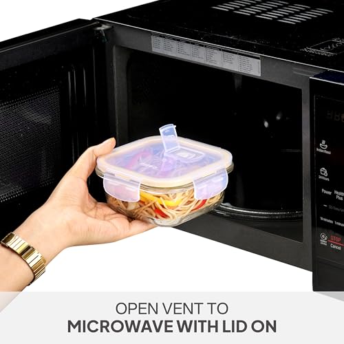 Image of CELLO Fit & Fresh Square Lunch Box Container For Daily Use 320 ml, Clear | Microwave & Fridge Safe Toughened Glass Airtight Leakproof Food Storage Tiffin Box Container For Kitchen, Travel & Office Use