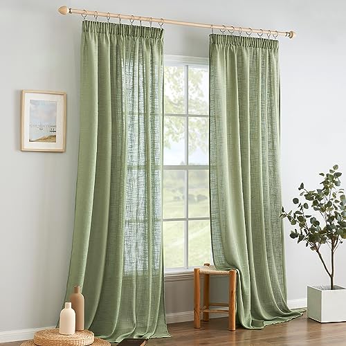 Woaboy Leinen Gardinen mit Kräuselband Vorhänge Wohnzimmer Leinenoptik Halbtransparent Stores Gardine Schlafzimmer Modern Schlaufengardinen… – Ansicht 6