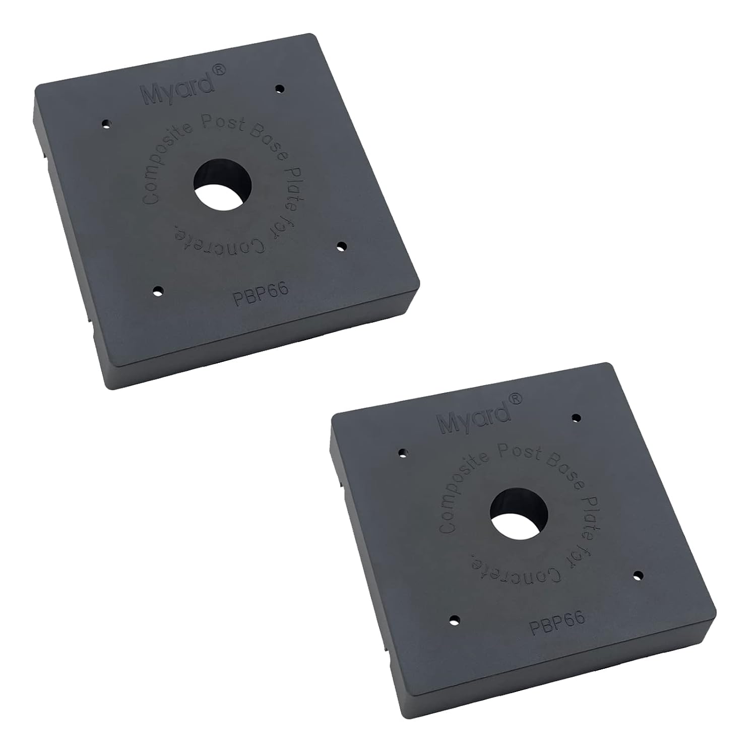 Myard Post Base Plate for 6x6 Inches Wood Post | Provides Code Required 1 Inch Stand-Off from Concrete Ground, Anti-UV, Patio Decking, Porch, Railing (6x6 inch, 2-Pack)
